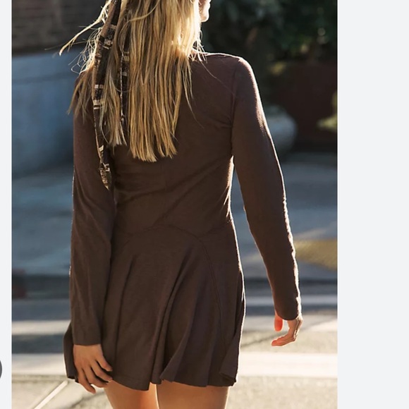 NWT Free People Brown 100% Cotton Mini Dress Size L / Large - Picture 2 of 6